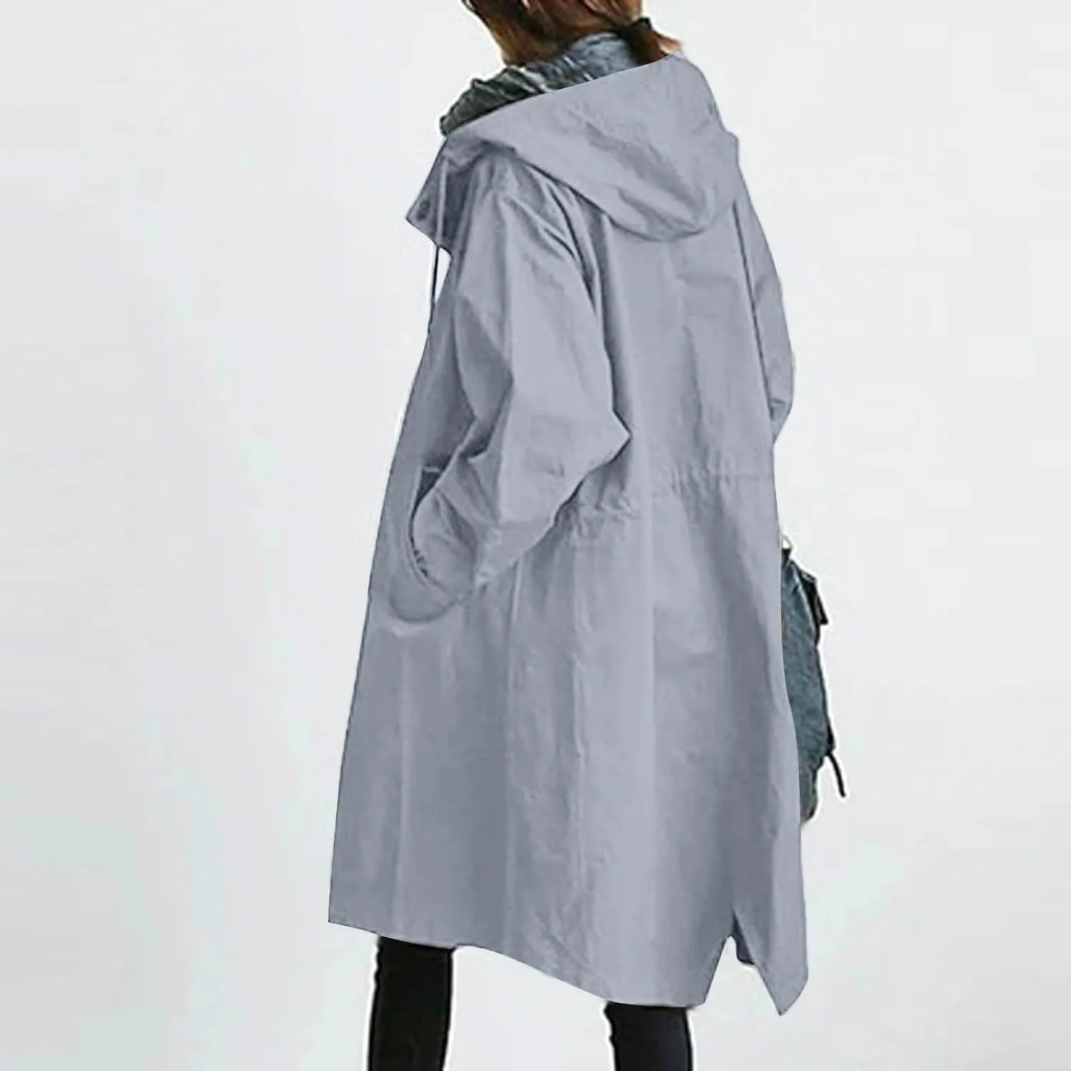 iLH Womens Hooded Trench Coat Spread Collar Button Down Windbreaker Outerwear for Women Lightweight Leisure Long Jackets