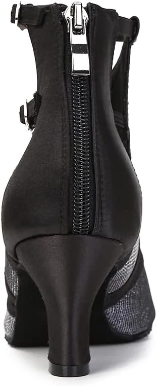 Indoor Womens Ballroom Dance Boots for Social Beginner Salsa Latin Dancing Shoes 2 1/2 inches Heels S23