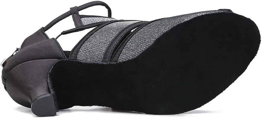 Indoor Womens Ballroom Dance Boots for Social Beginner Salsa Latin Dancing Shoes 2 1/2 inches Heels S23