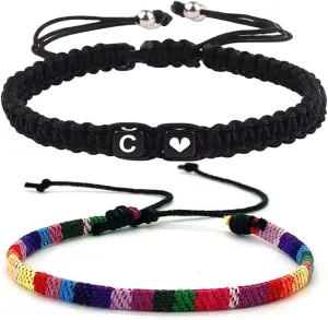 Initial Bracelets for Men Women Handmade Rope Braided A-Z Letter Bracelets Best Friend Couples Bracelets Adjustable