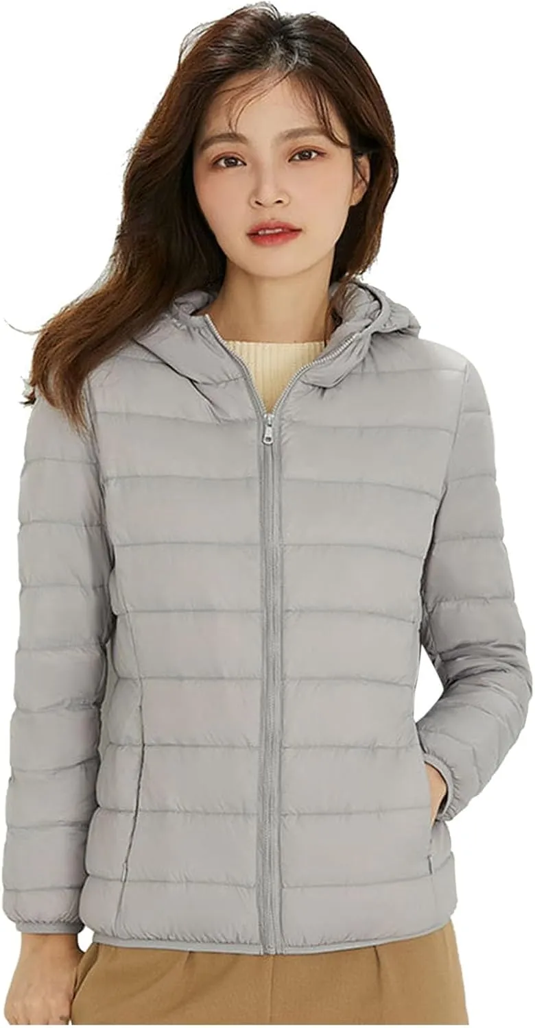 Jackets for Women Lightweight Packable Slim Fit Puffer Jacket Casual Hooded Warm Winter Quilted Down Jacket with Hood