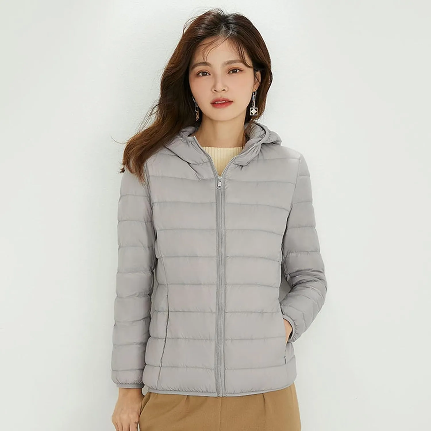 Jackets for Women Lightweight Packable Slim Fit Puffer Jacket Casual Hooded Warm Winter Quilted Down Jacket with Hood