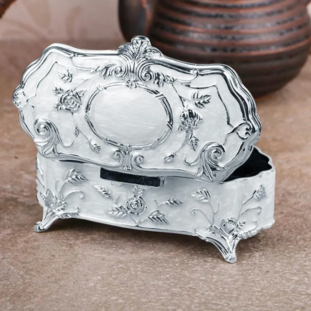 Jewelry Box Vintage Princess Small Silver Plated Glazed Jewelry Storage Box Cotton Swab