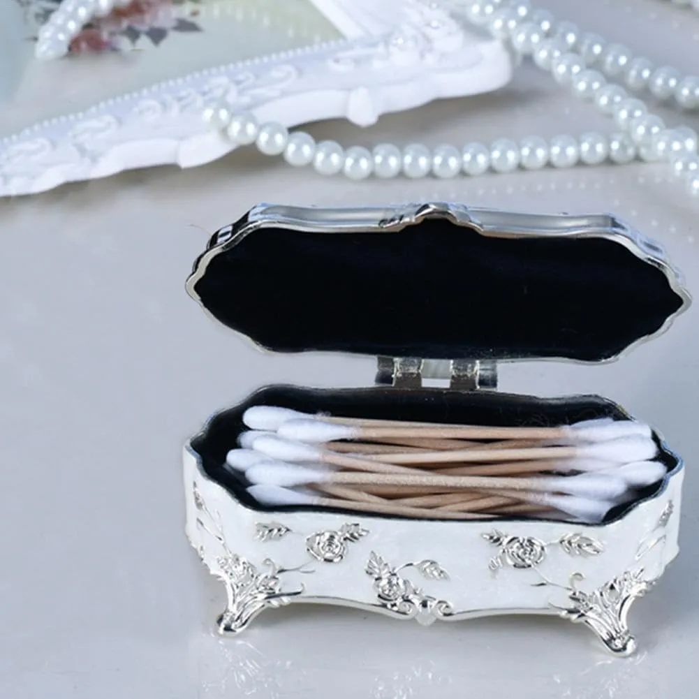 Jewelry Box Vintage Princess Small Silver Plated Glazed Jewelry Storage Box Cotton Swab
