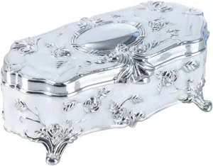 Jewelry Box Vintage Princess Small Silver Plated Glazed Jewelry Storage Box Cotton Swab