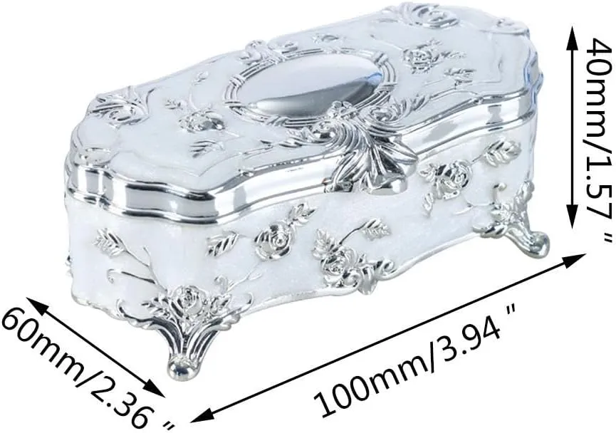 Jewelry Box Vintage Princess Small Silver Plated Glazed Jewelry Storage Box Cotton Swab