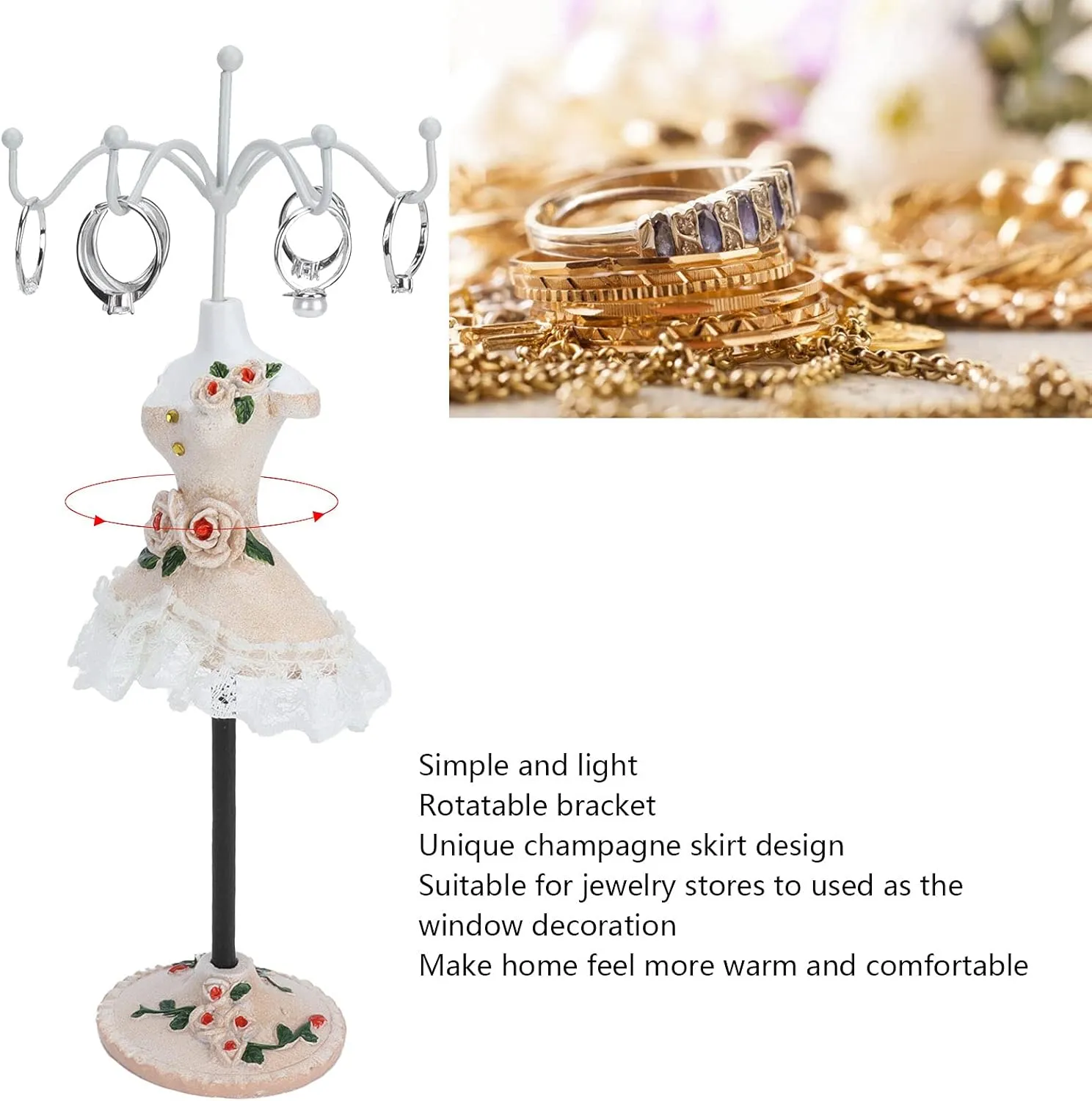 Jewelry Display Stand, Model Dress Earring Necklace Ring Jewelry Organizer Holder with Rotatable Bracket, Doll Jewelry Tower Rack for Girls Women(B)