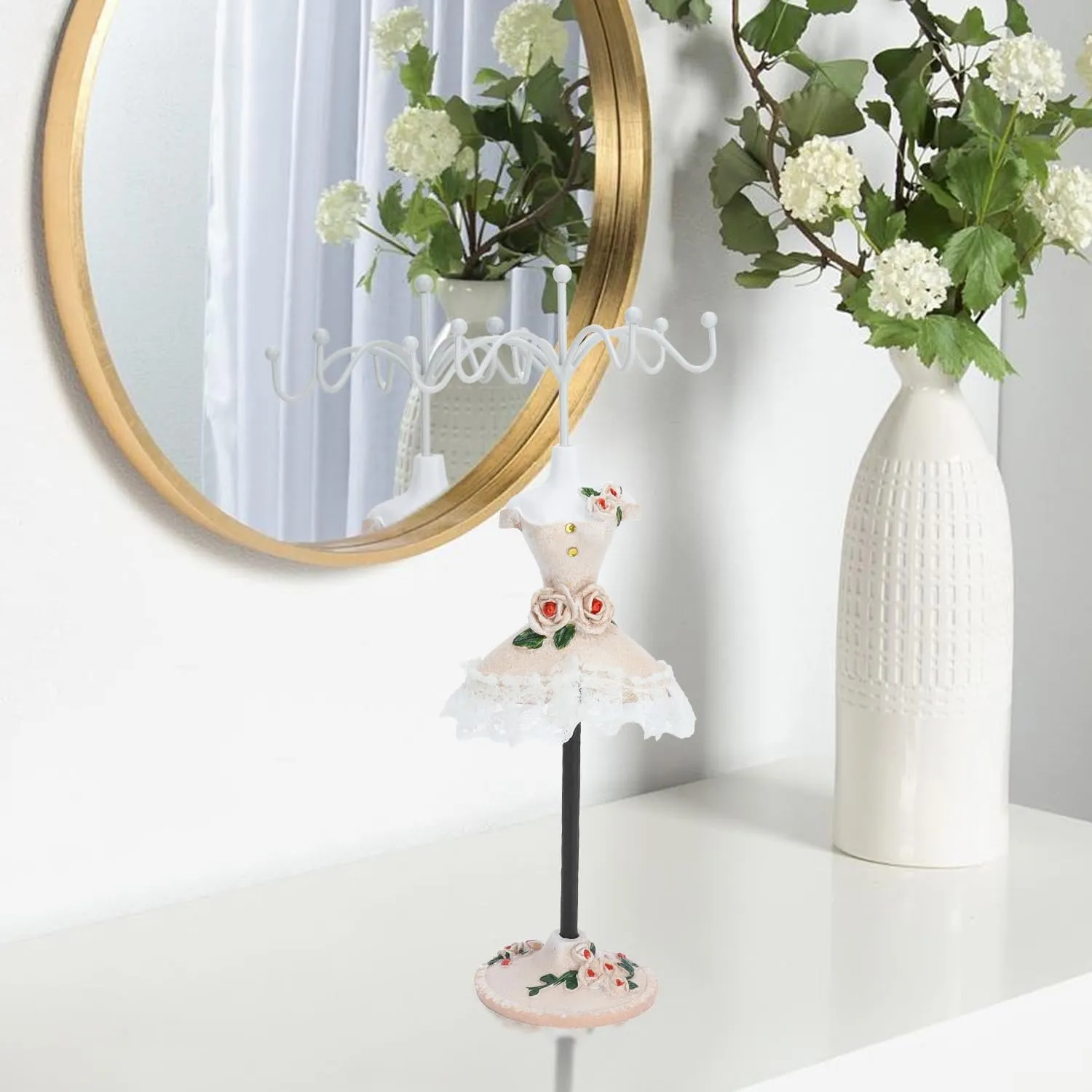 Jewelry Display Stand, Model Dress Earring Necklace Ring Jewelry Organizer Holder with Rotatable Bracket, Doll Jewelry Tower Rack for Girls Women(B)