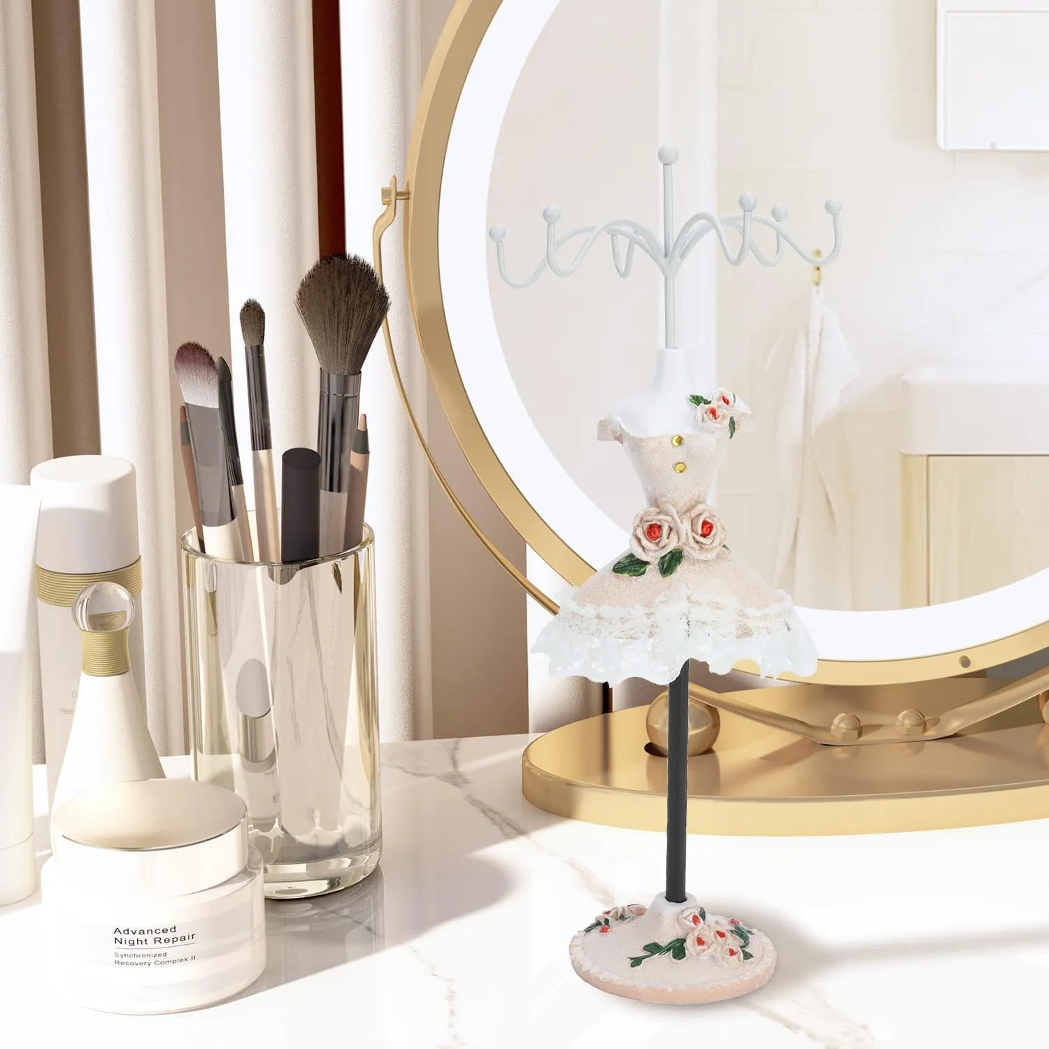 Jewelry Display Stand, Model Dress Earring Necklace Ring Jewelry Organizer Holder with Rotatable Bracket, Doll Jewelry Tower Rack for Girls Women(B)