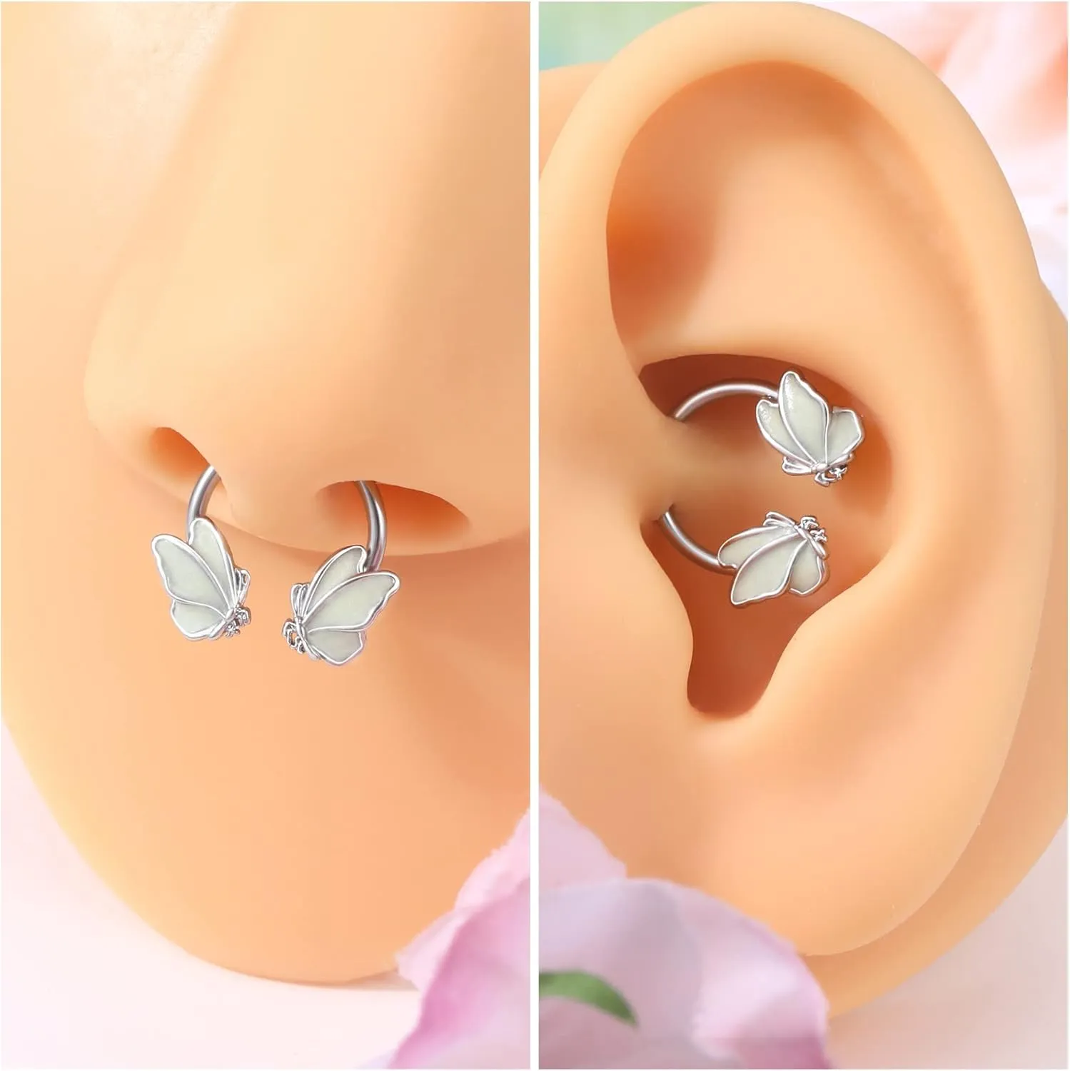 Jewseen Butterfly Septum Rings 16g Septum Jewelry Gold Septum Ring Daith Piercing Jewelry Surgical Steel Helix Earrings for Women Cartilage Hoop Piercing Jewelry