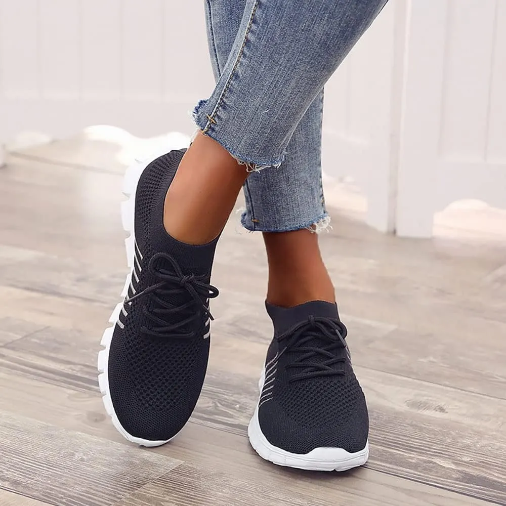 JITUUE Sneakers for Women Slip On Mesh Breathable Lace Up Casual Running Shoes