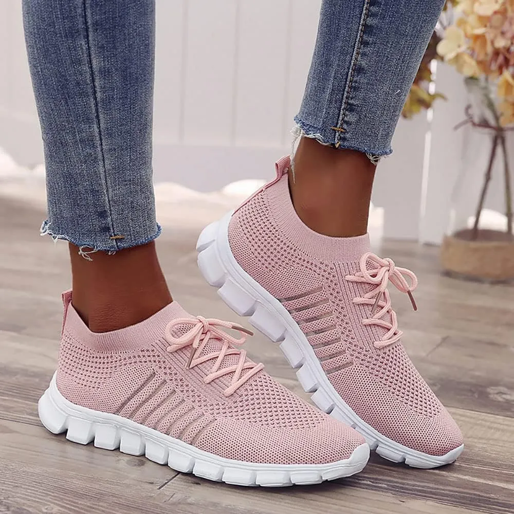 JITUUE Sneakers for Women Slip On Mesh Breathable Lace Up Casual Running Shoes