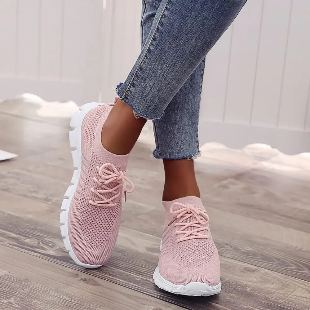 JITUUE Sneakers for Women Slip On Mesh Breathable Lace Up Casual Running Shoes