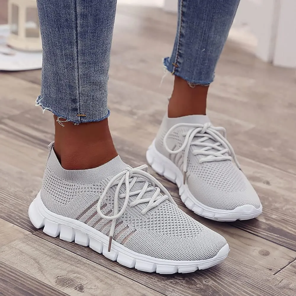JITUUE Sneakers for Women Slip On Mesh Breathable Lace Up Casual Running Shoes