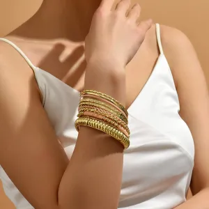 Jumwrit Chunky Gold Cuff Bangle Bracelets Set Rhinestone Pink Wrist Cuff Wrap Bracelets Indian Textured Bracelets Multi Stackable Bracelets Set for Women Girls (9pcs)