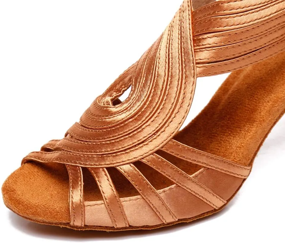 JUODVMP Ballroom Dance Rhinestone Latin Salsa Performance Heels Shoes Peep-Toe Dance Shoes,Model YCD5