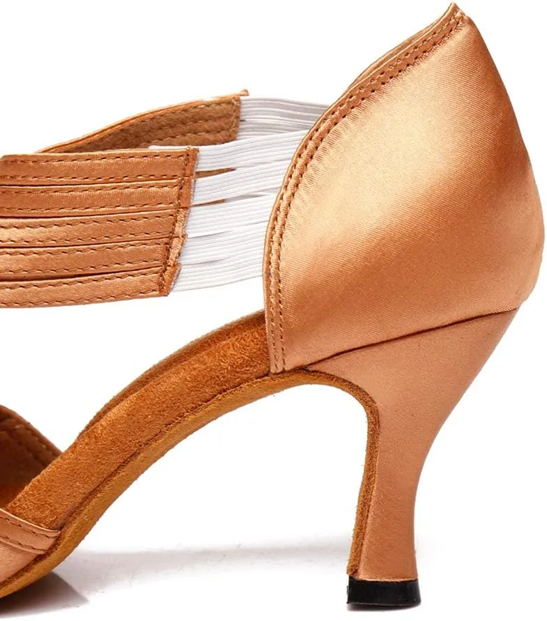 JUODVMP Ballroom Dance Rhinestone Latin Salsa Performance Heels Shoes Peep-Toe Dance Shoes,Model YCD5