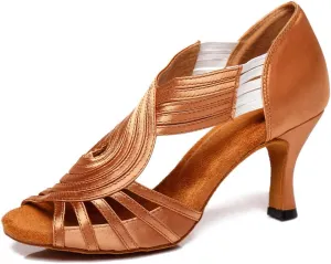 JUODVMP Ballroom Dance Rhinestone Latin Salsa Performance Heels Shoes Peep-Toe Dance Shoes,Model YCD5