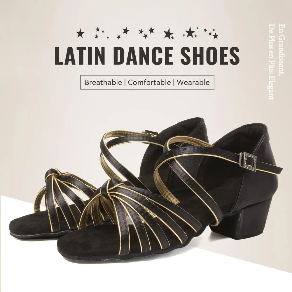 JUODVMP Girls Latin Dance Shoes Satin Ballroom Tango Salsa Practice Party Ballroom Dance Shoes,Model US-SS-ZS
