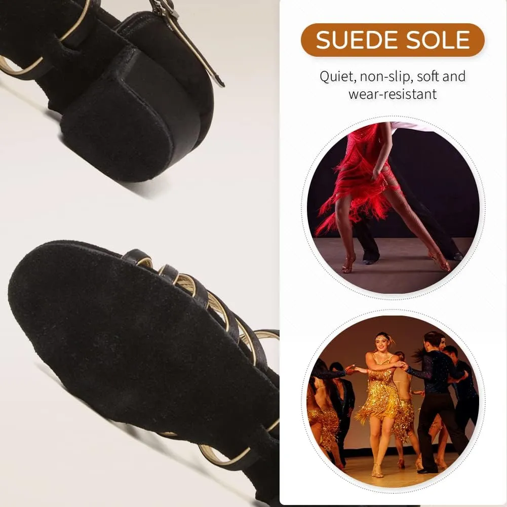 JUODVMP Girls Latin Dance Shoes Satin Ballroom Tango Salsa Practice Party Ballroom Dance Shoes,Model US-SS-ZS