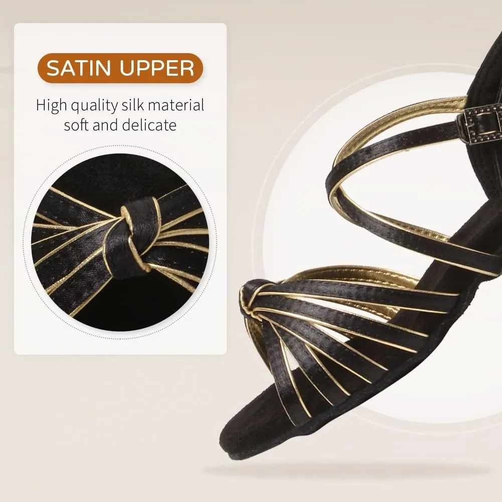 JUODVMP Girls Latin Dance Shoes Satin Ballroom Tango Salsa Practice Party Ballroom Dance Shoes,Model US-SS-ZS