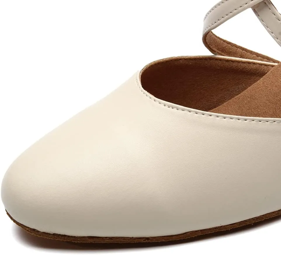 JUODVMP Womens Professional Latin Ballroom Dance Shoes Closed Toe Ladies Cross-Strap Modern Dance Pump Shoes