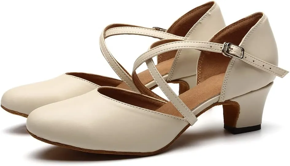 JUODVMP Womens Professional Latin Ballroom Dance Shoes Closed Toe Ladies Cross-Strap Modern Dance Pump Shoes