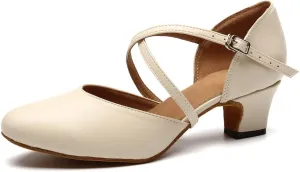 JUODVMP Womens Professional Latin Ballroom Dance Shoes Closed Toe Ladies Cross-Strap Modern Dance Pump Shoes