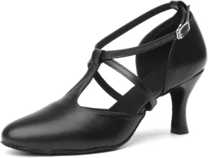 JUODVMP Womens Professional Latin Ballroom Dance Shoes Closed Toe Ladies T-Strap Modern Dance Pump Shoes, Model YC-L272