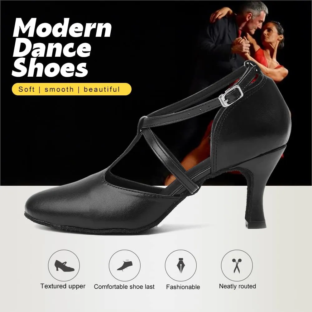 JUODVMP Womens Professional Latin Ballroom Dance Shoes Closed Toe Ladies T-Strap Modern Dance Pump Shoes, Model YC-L272