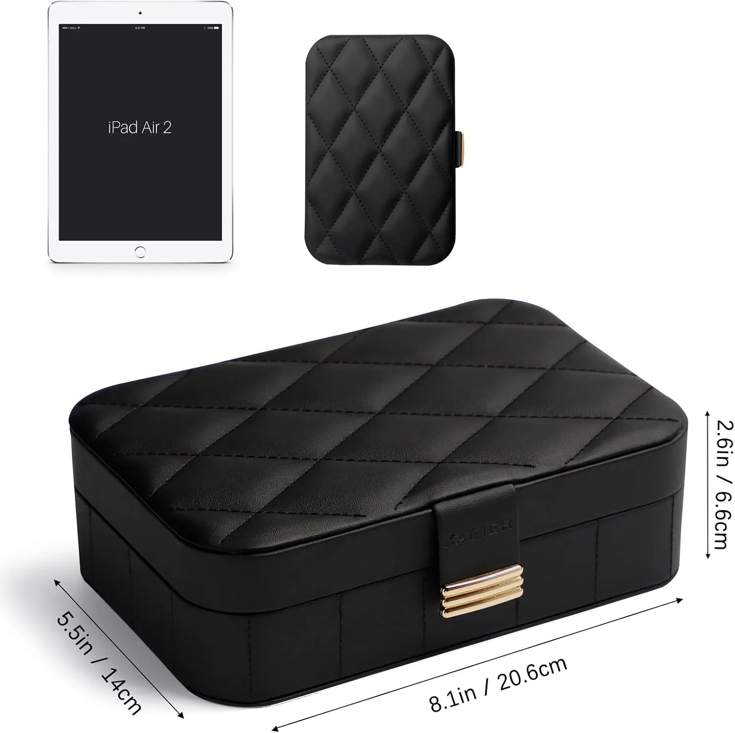 KAMIER Pu Leather Jewelry Box | Travel Diamond Quilted Jewelry Case Storage for Ring Earrings Necklace | Luxury Portable Jewelry Organizer for Women Girls(Black)