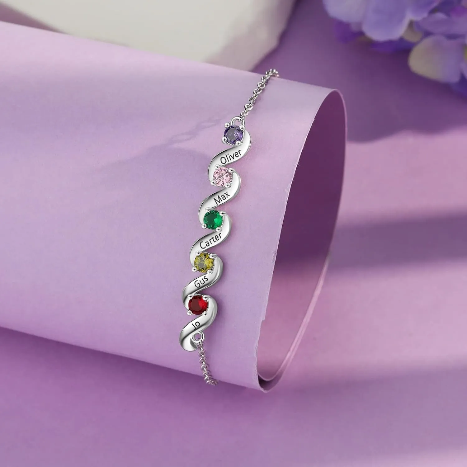 kaululu Custom Mothers Gifts Infinity Bracelets for Women Personalized Bracelets for Mother with Birthstones Charm Bracelets for Mom Mother Daughter BFF Name Bracelets