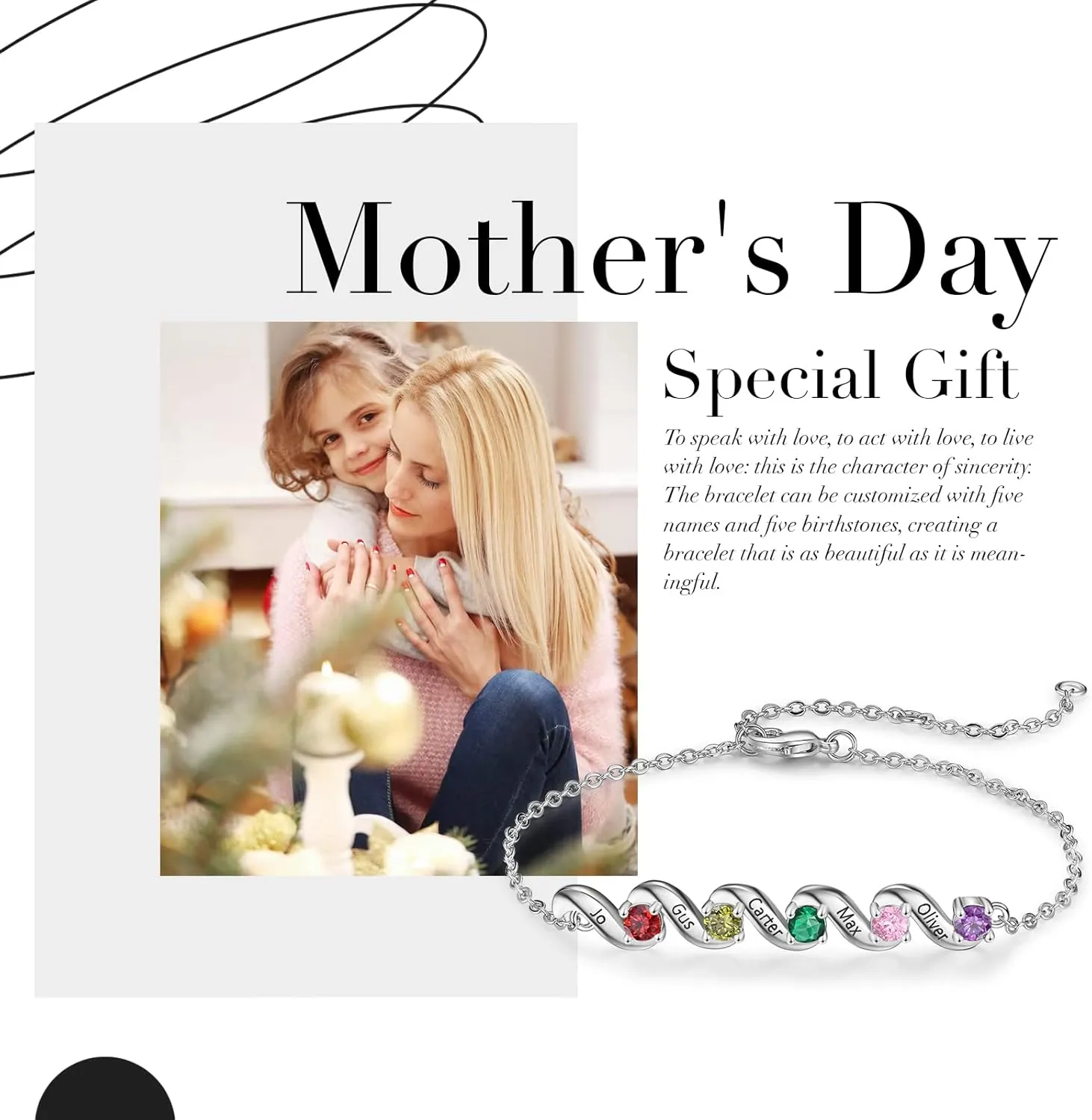 kaululu Custom Mothers Gifts Infinity Bracelets for Women Personalized Bracelets for Mother with Birthstones Charm Bracelets for Mom Mother Daughter BFF Name Bracelets
