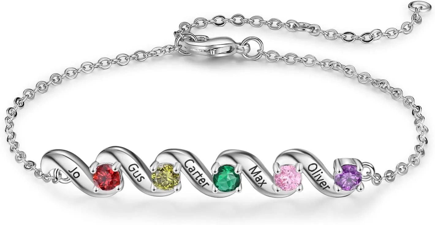 kaululu Custom Mothers Gifts Infinity Bracelets for Women Personalized Bracelets for Mother with Birthstones Charm Bracelets for Mom Mother Daughter BFF Name Bracelets