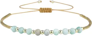 KELITCH Friendship Bracelets Agate Beaded Strand Bracelets Adjustable Charm Bracelets Fashion Jewelry for Women (Light Green 27J)