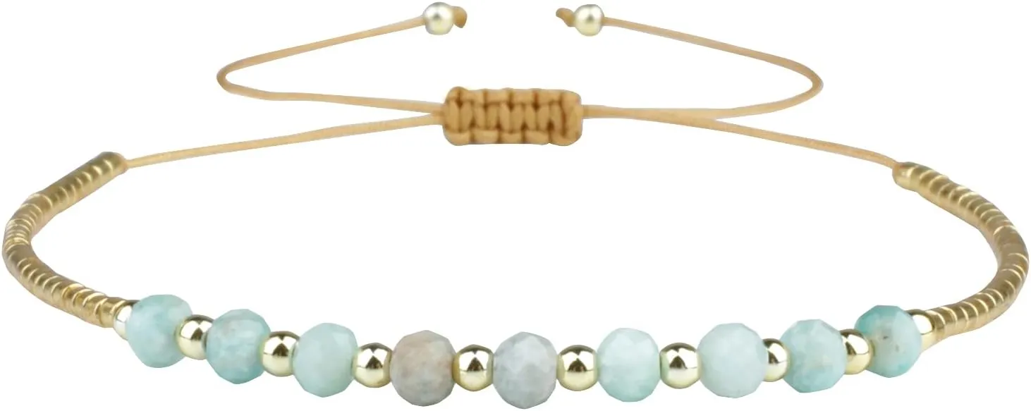 KELITCH Friendship Bracelets Agate Beaded Strand Bracelets Adjustable Charm Bracelets Fashion Jewelry for Women (Light Green 27J)