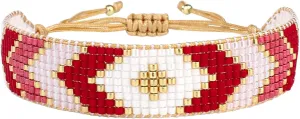 KELITCH Miyuki Bead Bracelets Red Pattern Wrap Bracelets Handmade Women Friendship Bracelets Beach Jewelry (Red 19A)