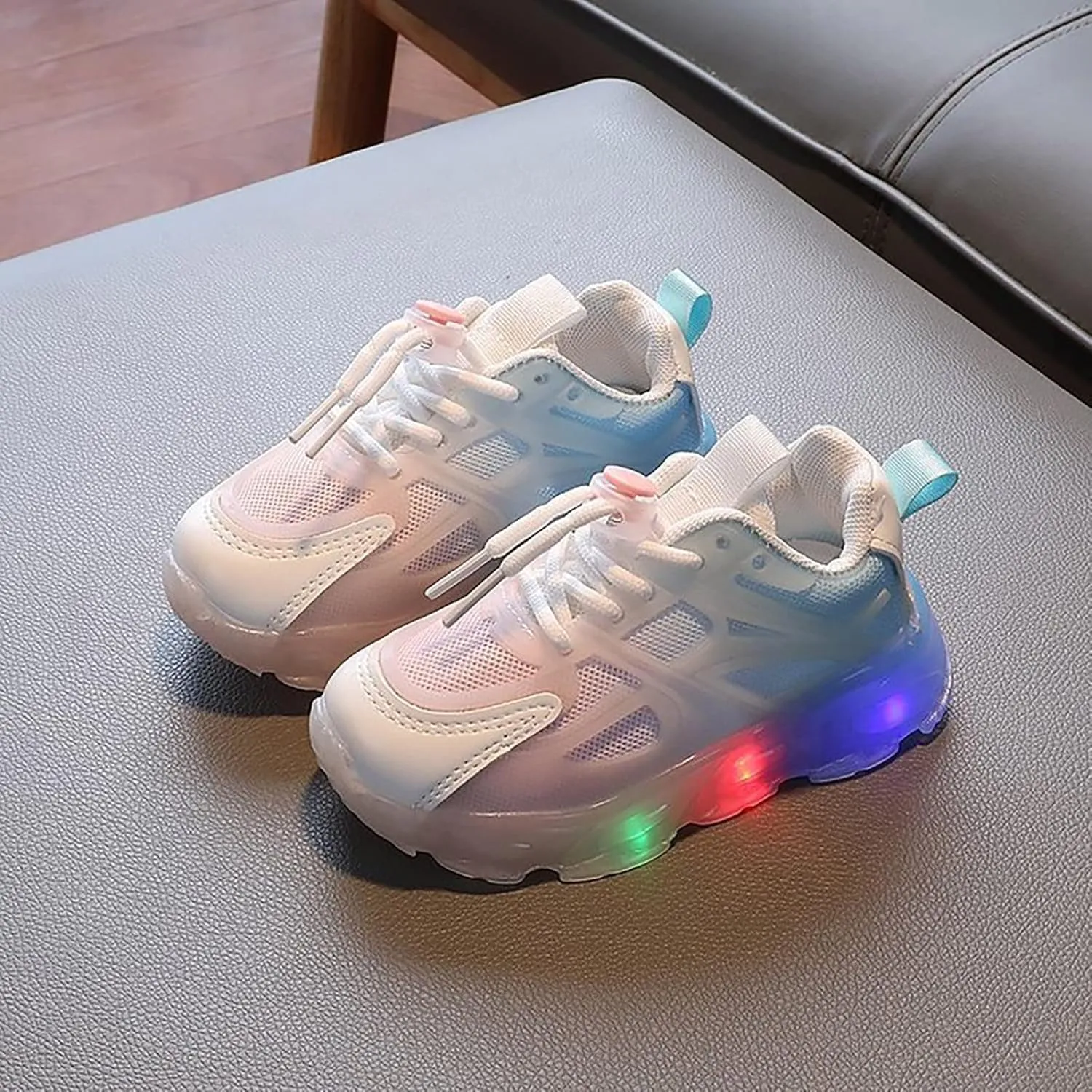Kids Athletic Shoes Children's Sneakers Color Gradient LED Light Shoes Dad Shoes Lace Up Soft Soles Kids Girls Shoes