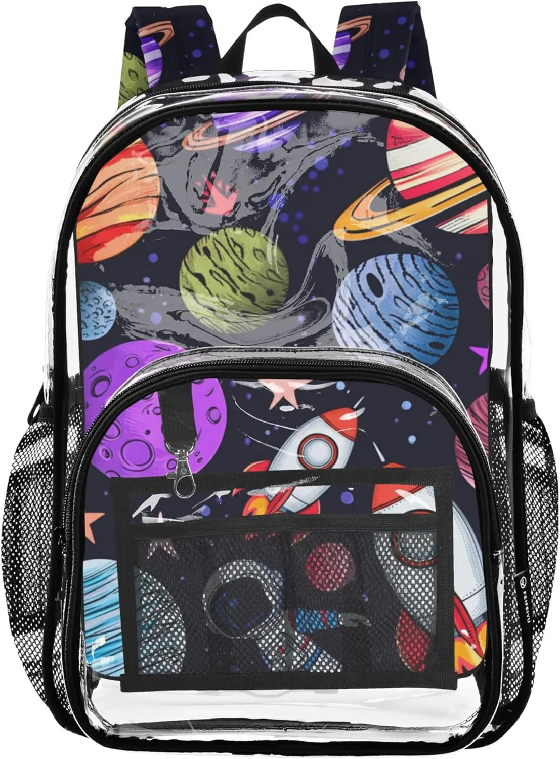 Kids Backpack for Girls Colorful Planets Space Travel Clear Backpack Floral Plastic See through Bookbag