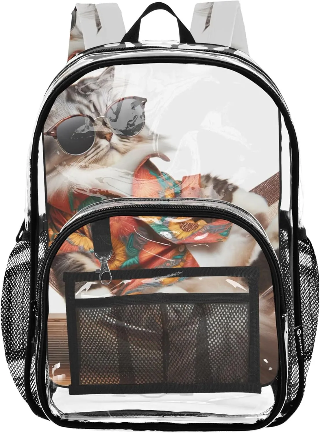 Kids Girls Backpack Boys Funny Cat Cute Kitten Clear Backpack for Women See through Shoulder Bag