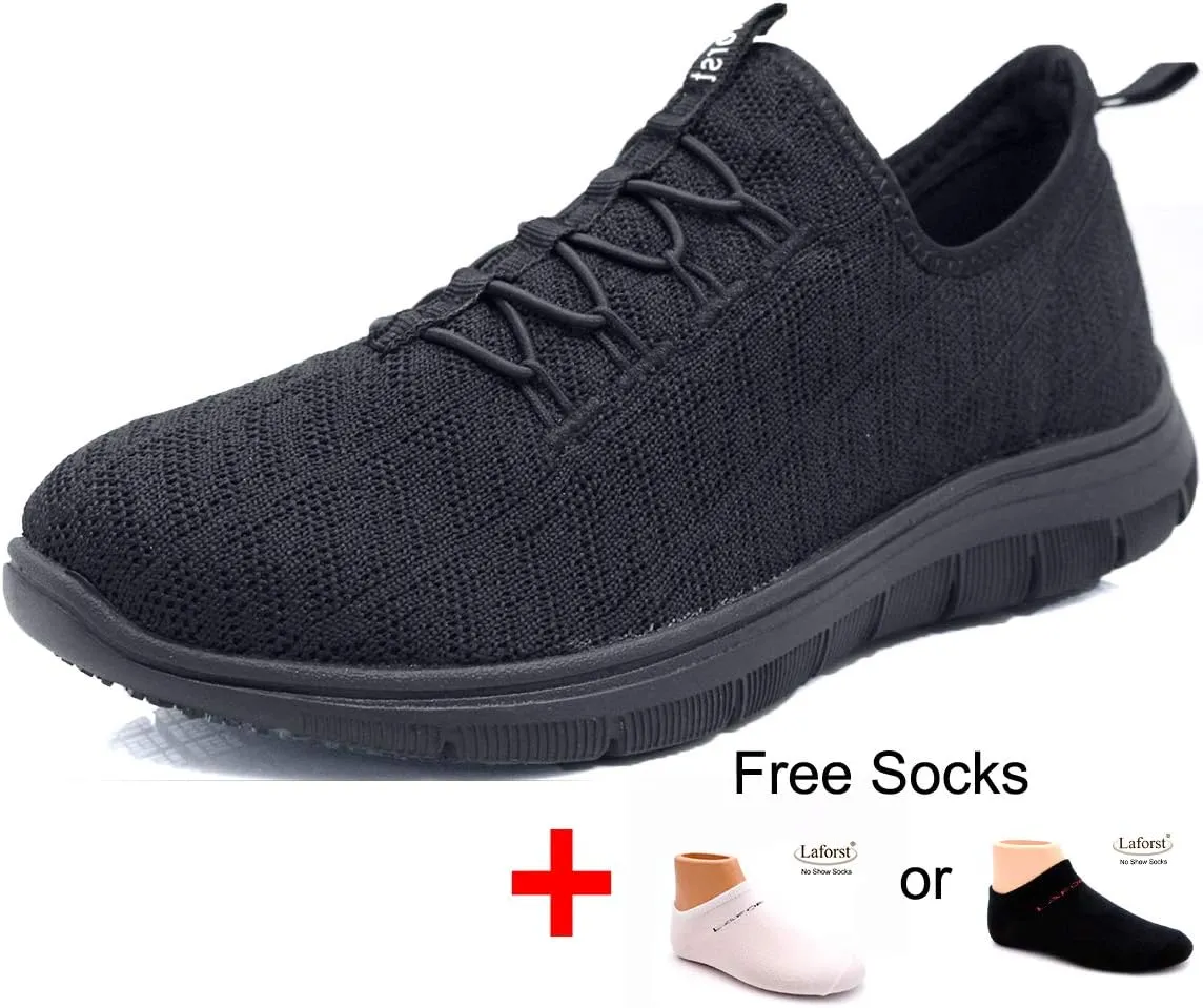 Laforst Jewel 3155 Womens Synthetic Mesh Upper Lace Up Slip Resistant Server Waitress Slip On Sneaker Free Socks
