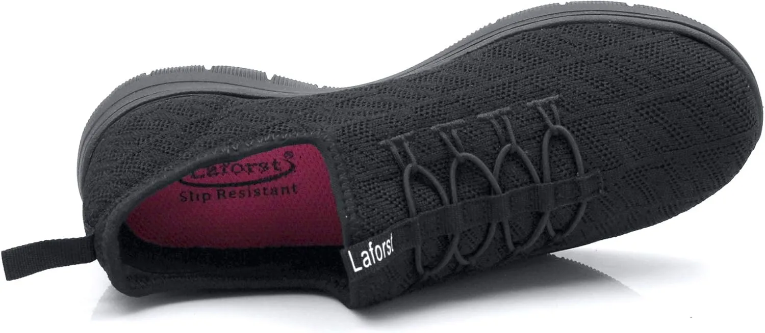 Laforst Jewel 3155 Womens Synthetic Mesh Upper Lace Up Slip Resistant Server Waitress Slip On Sneaker Free Socks