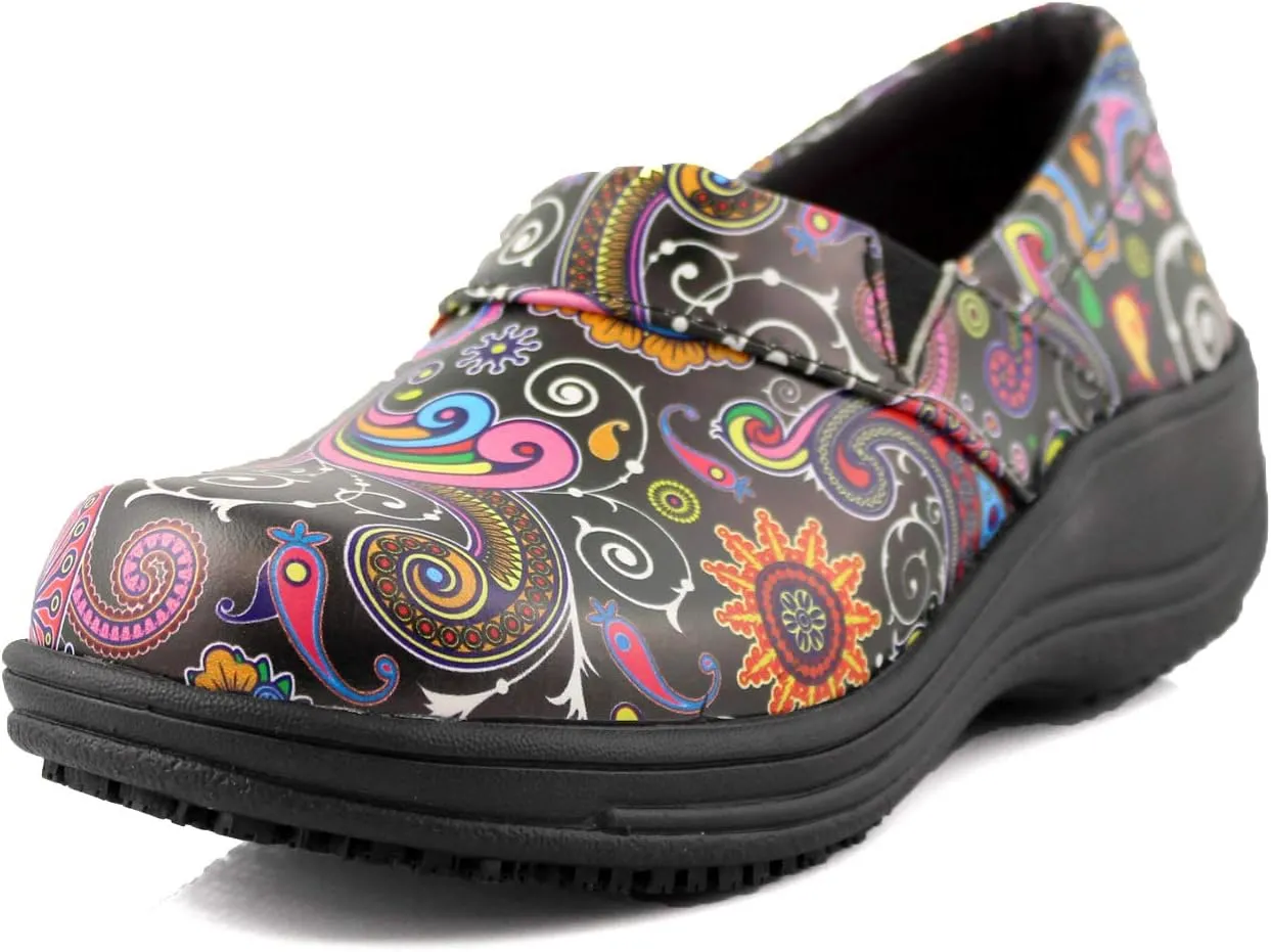 Laforst Womens Rachel Leather Nonslip Nurse Waitress Clog Free Socks