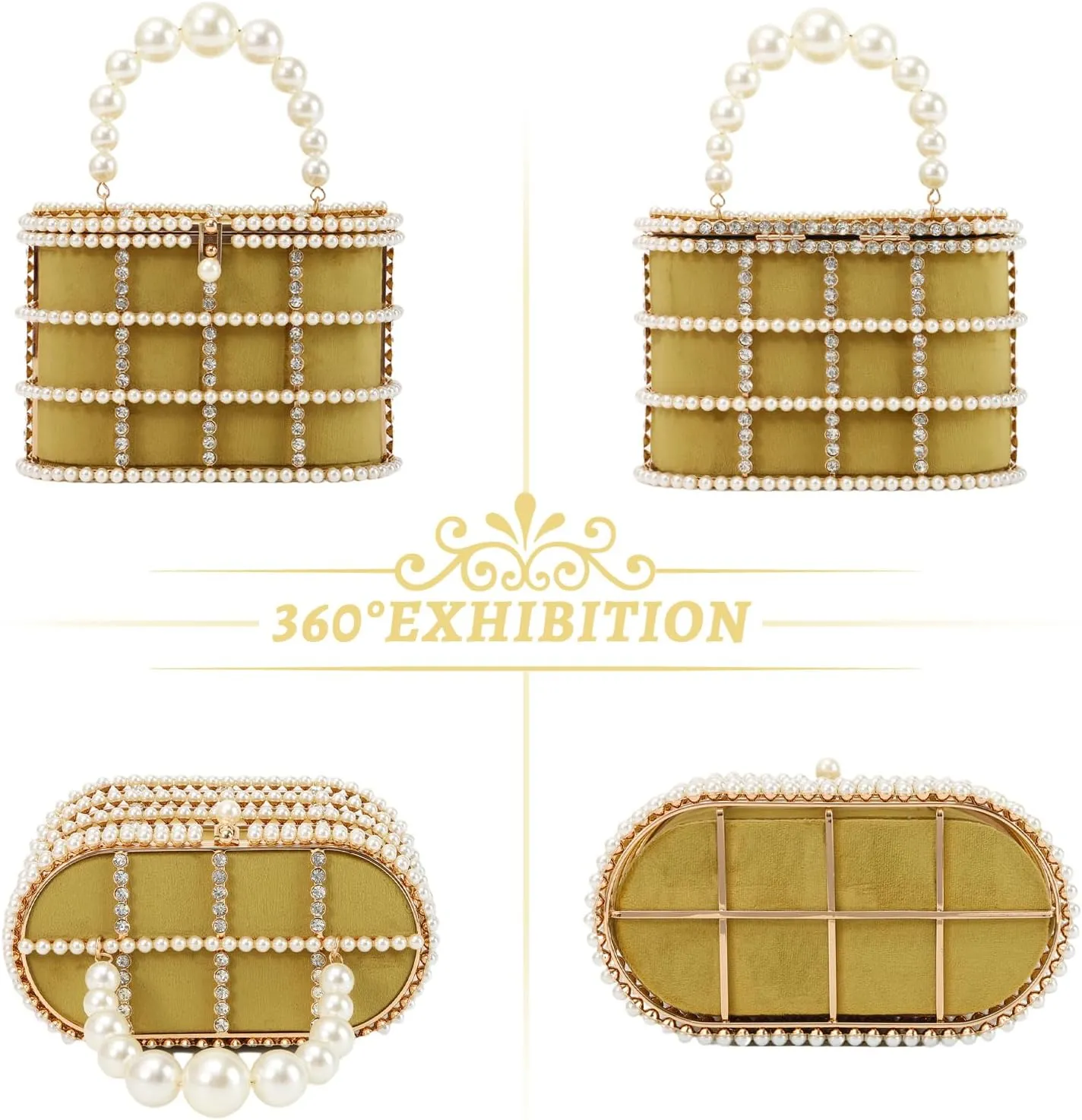Lanpet Women Evening Handbag Clutch Purses Metal Crystal Bucket Bag for Wedding Prom Birthday Party