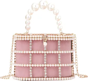 Lanpet Women Evening Handbag Clutch Purses Metal Crystal Bucket Bag for Wedding Prom Birthday Party