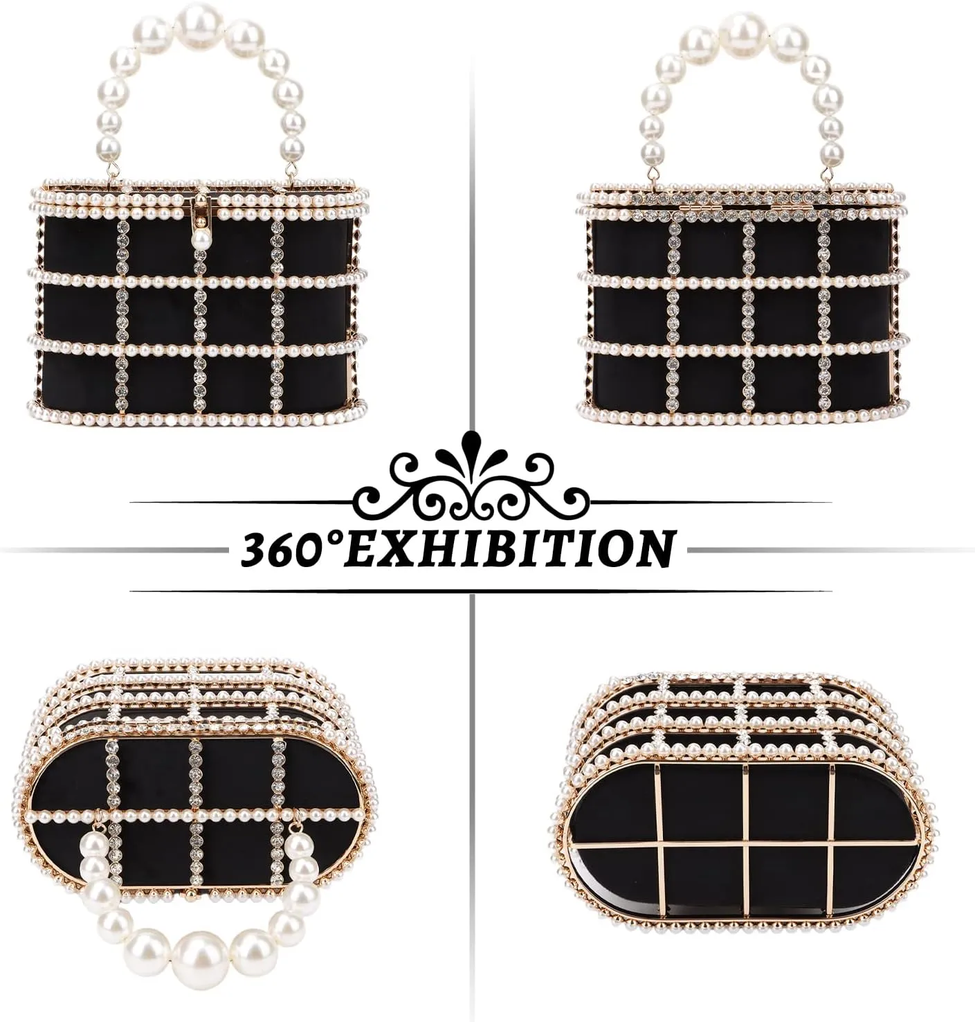 Lanpet Women Evening Handbag Clutch Purses Metal Crystal Bucket Bag for Wedding Prom Birthday Party