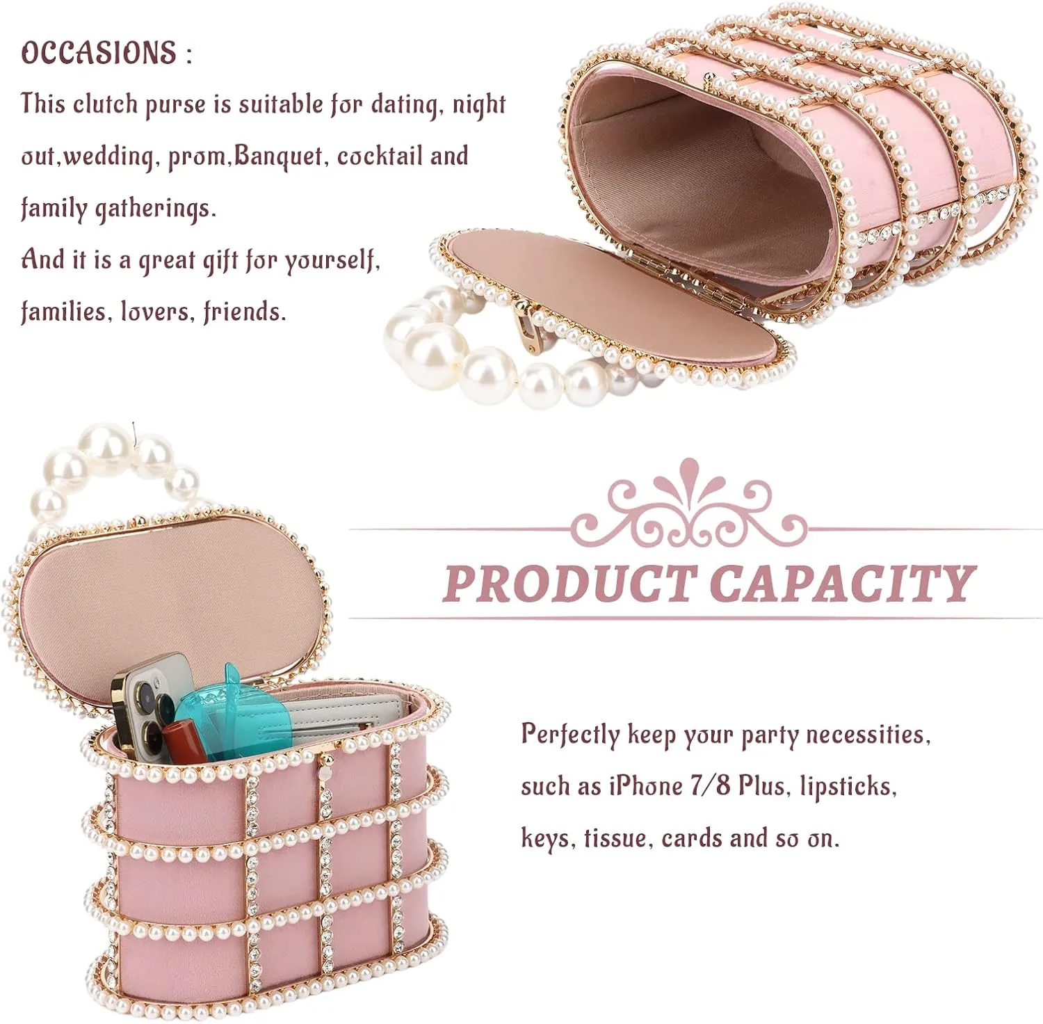 Lanpet Women Evening Handbag Clutch Purses Metal Crystal Bucket Bag for Wedding Prom Birthday Party