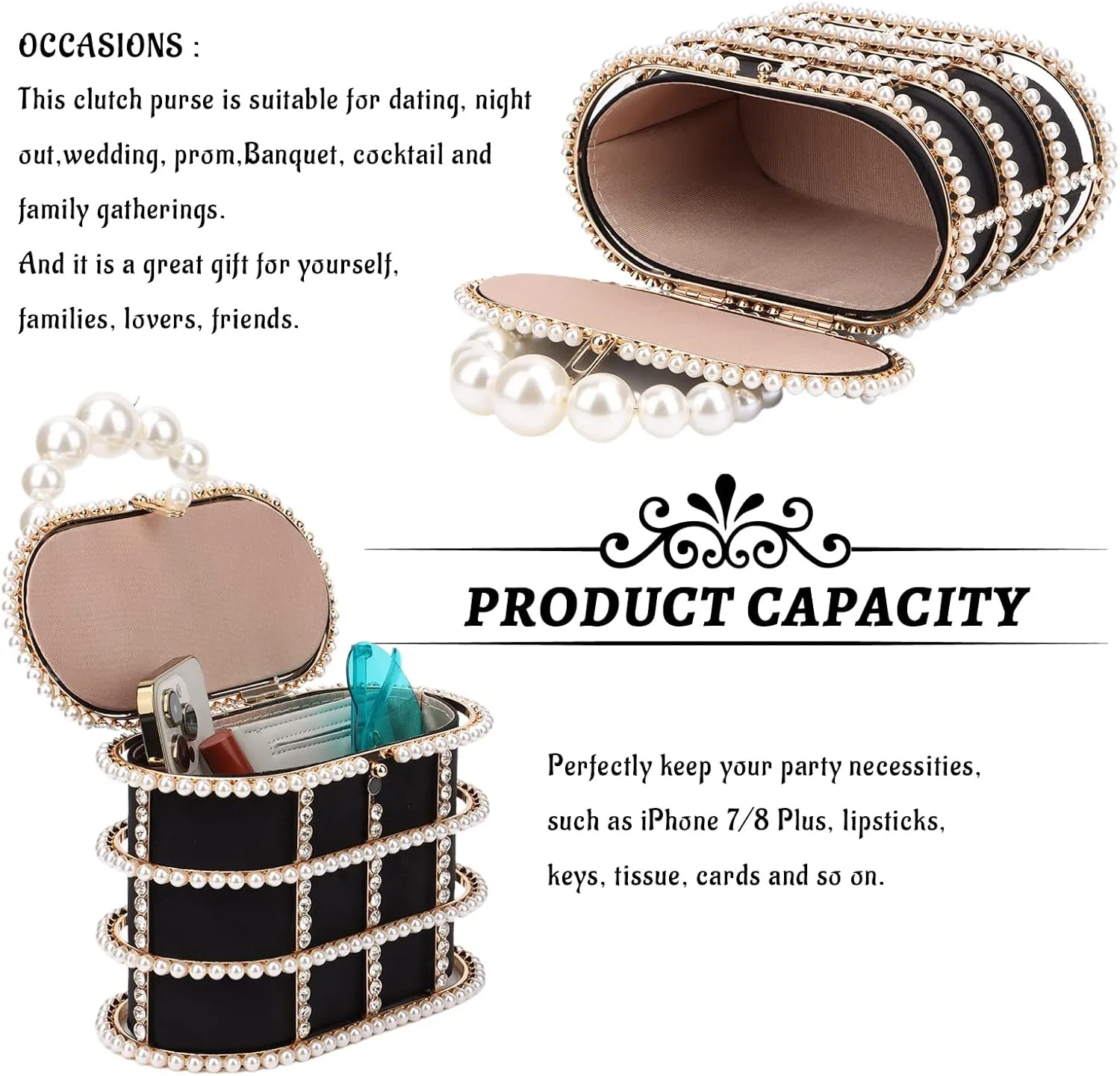 Lanpet Women Evening Handbag Clutch Purses Metal Crystal Bucket Bag for Wedding Prom Birthday Party