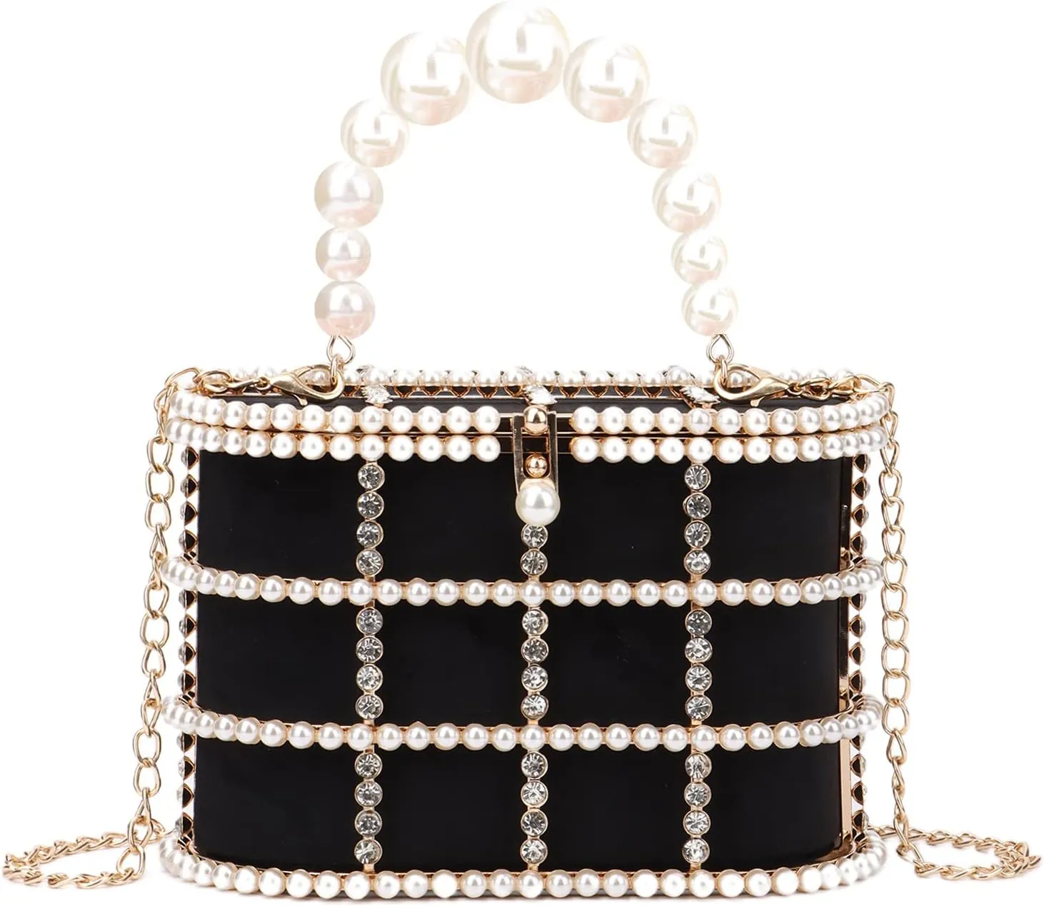 Lanpet Women Evening Handbag Clutch Purses Metal Crystal Bucket Bag for Wedding Prom Birthday Party