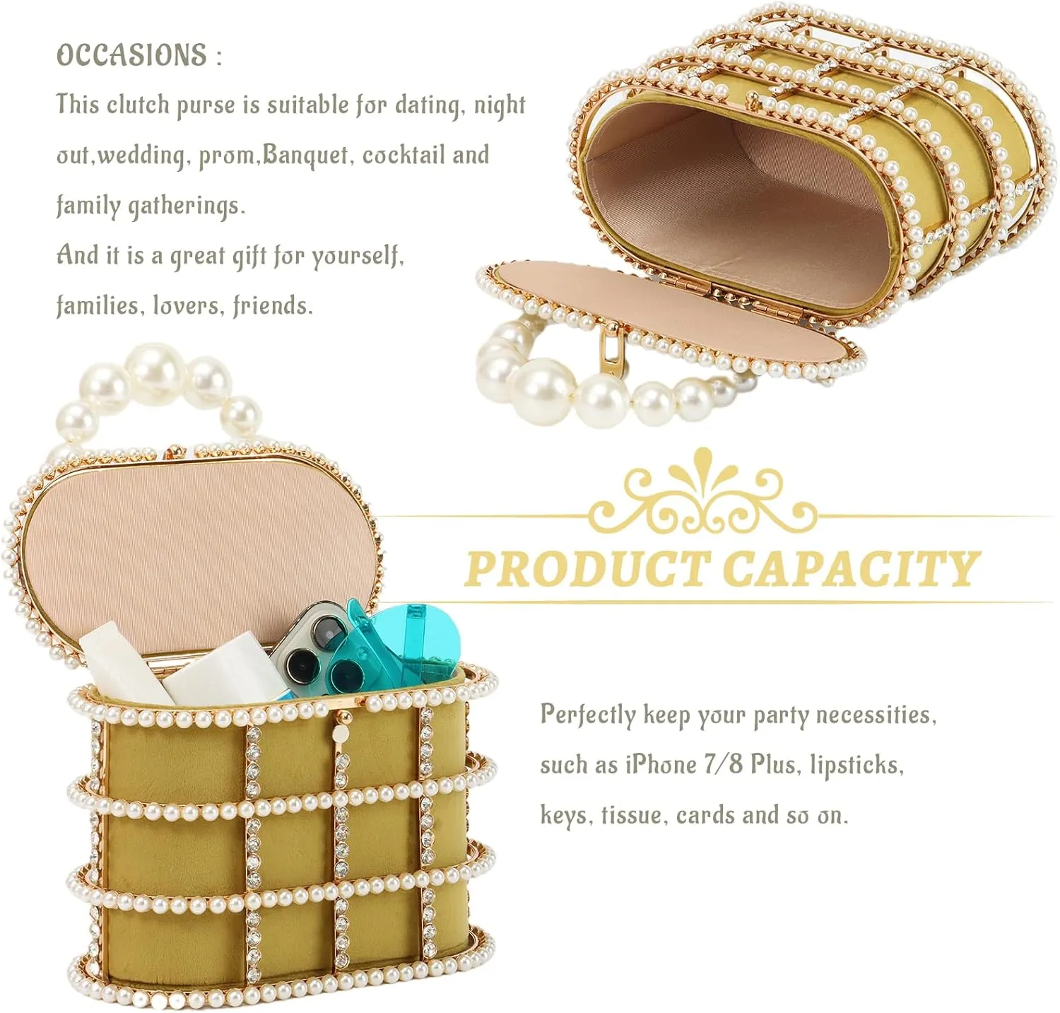 Lanpet Women Evening Handbag Clutch Purses Metal Crystal Bucket Bag for Wedding Prom Birthday Party
